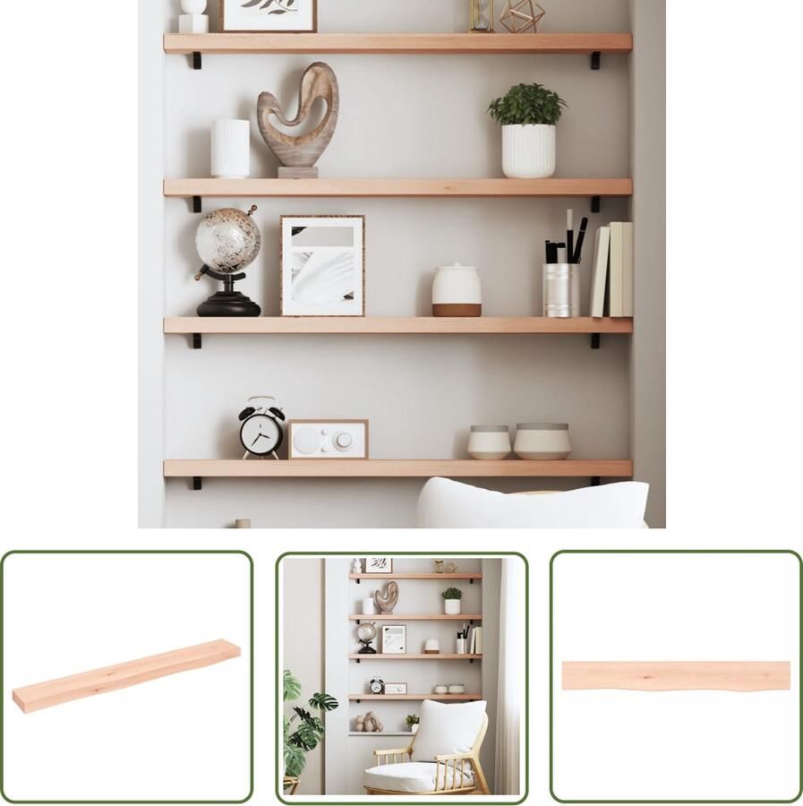 VidaXL Houten Wandrek Wanddecoratie Wandschap 80x10x4 cm onbehandeld massief eikenhout Eikenhouten Wandplank Vintage Wandrek Industriële Wandopstelling