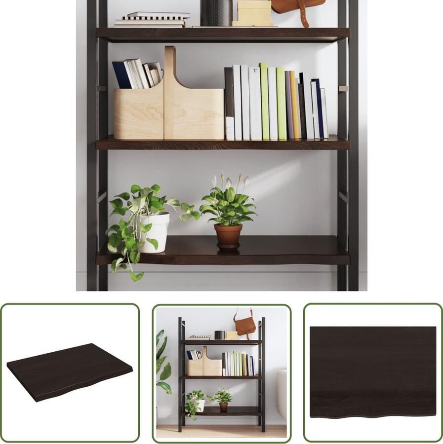 VidaXL Houten Wandrek Wanddecoratie Wandschap 80x60x(2-4)cm behandeld massief eikenhout donkerbruin Eikenhouten Wandplank Vintage Wandplanken Industriële Wandopstelling