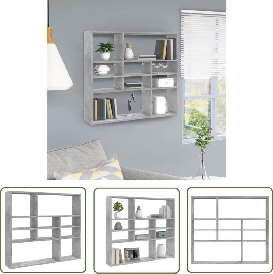 VidaXL Houten Wandrek Wanddecoratie Wandschap 90x16x78 cm bewerkt hout betongrijs Bergruimte Opslagoplossing Woonaccessoires