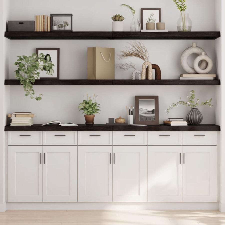 The Living Store Wandschap behandeld massief eikenhout donkerbruin Wandplankje Houten Plank Eikenhouten Wandplank Vintage Wandplank Industriële Wandplank