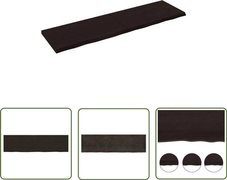 The Living Store Wandschap behandeld massief eikenhout donkerbruin Wandplanken Houten Wandplank Eikenhouten Wandplank Rustic Wanddecoratie Opbergoplossing - Foto 2