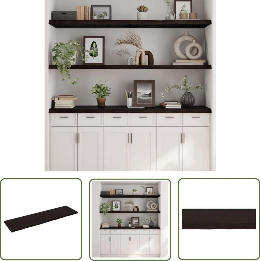 The Living Store Wandschap behandeld massief eikenhout donkerbruin Wandplanken Houten Wandplank Eikenhouten Plank Vintage Wanddecoratie Opbergruimte