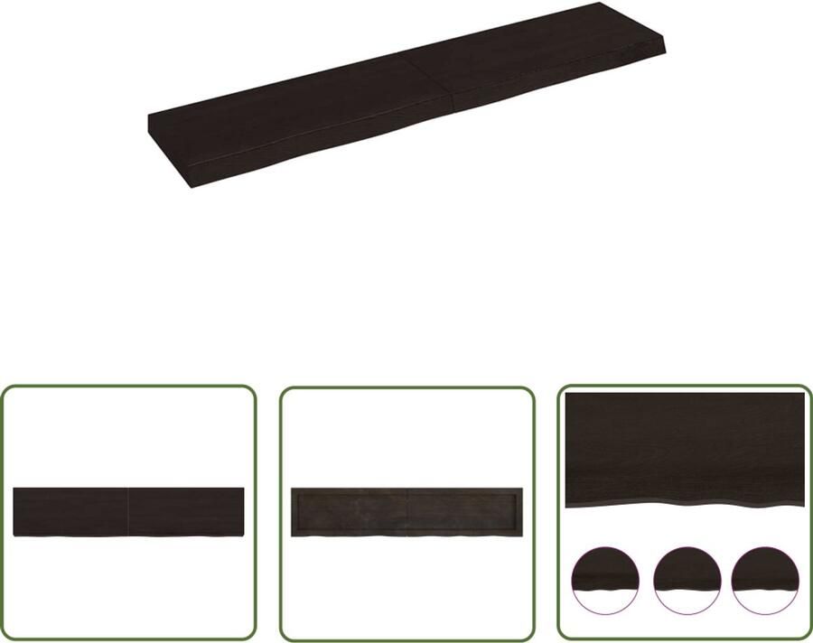 The Living Store Wandschap behandeld massief eikenhout donkerbruin Wandplank Houten Plank Eikenhouten Wandplank Vintage Wandplank Industriële Wandplank - Foto 2