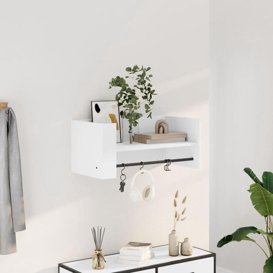 The Living Store Wandschap 70 5x35x30 5 cm bewerkt hout wit Zwevend Wandschap Houten Wandplank Opbergwand Witte Wanddecoratie Muuropslag