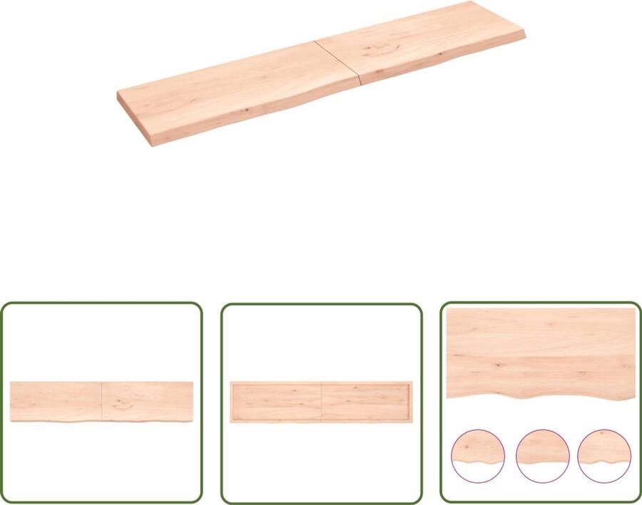VidaXL Houten Wandrek Wandplankje Wandschap 220x50x(2-6) cm onbehandeld massief eikenhout Eikenhouten Plank Vintage Wanddecoratie Industriële Wandopstelling - Foto 2