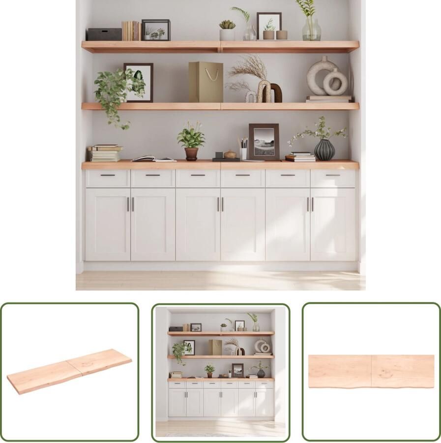 The Living Store Wandschap 220x60x(2-6) cm onbehandeld massief eikenhout Wandplankje Houten Plank Eikenhouten Wandplank Rustic Wanddecoratie Opslagoplossing