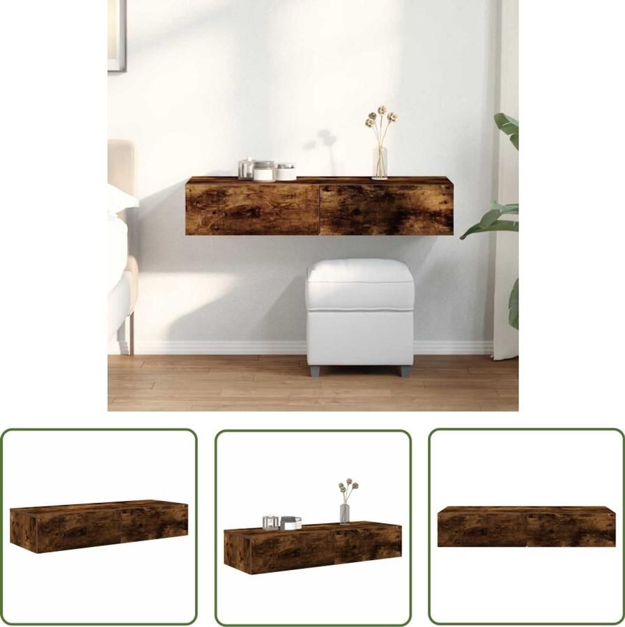 VidaXL Wandschap met lades 100x36x19cm bewerkt hout gerookt eikenkleur Wandrek Houten Wandrek Opbergvak Bergruimte Livingroom Furniture