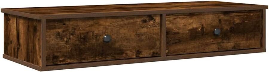 The Living Store Wandschap met lades 100x37 5x19 cm bewerkt hout gerookt eiken Wandplank Opbergplankje Houten Plank Tv Stand Salontafel
