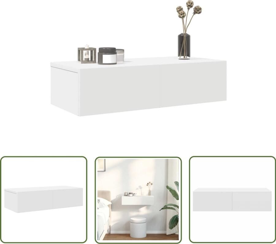 VidaXL Wandschap met lades 60x26 5x15 cm bewerkt hout wit Wandrek Houten Wandrek Opbergvak Bergruimte Badkameropstelling