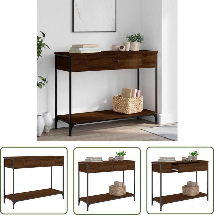 The Living Store Wandtafel 100x34 5x75 cm bewerkt hout bruin eikenkleur Wandtafel Haltafel Console Tafel Houten Tafel Bruine Eiken Kleur