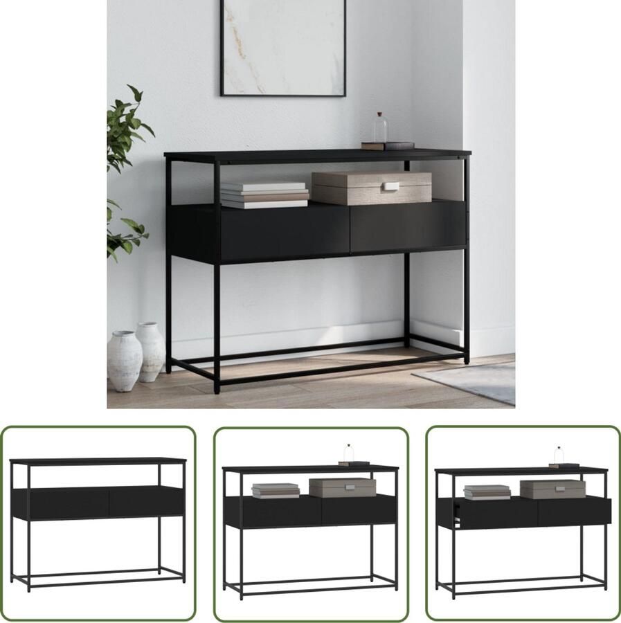 The Living Store Wandtafel 100x40x75 cm bewerkt hout zwart Wandtafel Entreetafel Hallentafel Consooltafel Houten Tafels