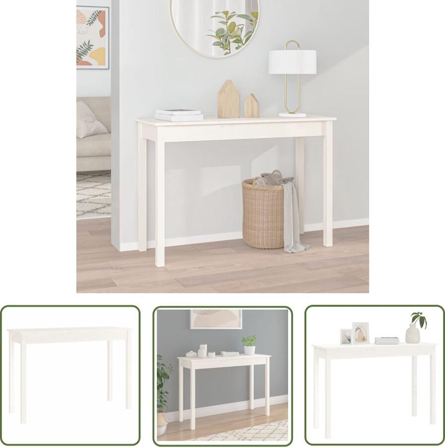 The Living Store Wandtafel Houten Massief grenenhout 110 x 40 x 75 cm Wit Wandtafel Houten Wandtafel Grenenhouten Wandtafel Witte Wandtafel Salontafel - Foto 2