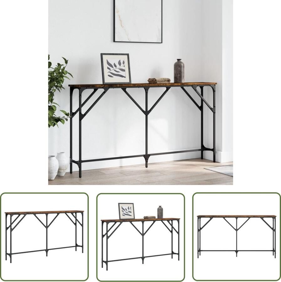 The Living Store Wandtafel 140x23x75 cm bewerkt hout gerookt eikenkleurig Wandtafel Haltafel Entreetafel Vintage Kast Industrieel Design - Foto 2