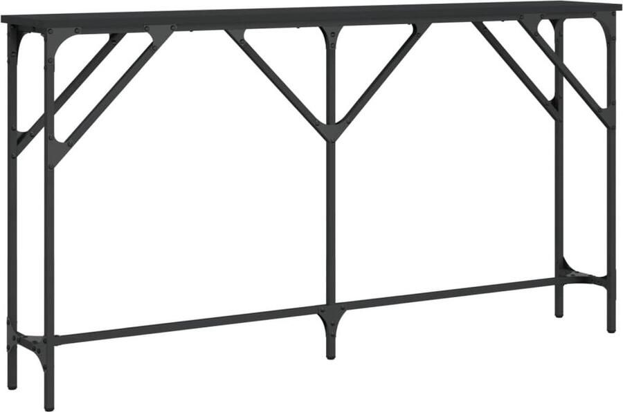 The Living Store Wandtafel 140x23x75 cm bewerkt hout zwart Wandtafel Industrieel Design Zwarte Tafel Houten Tafel Haltafel - Foto 2