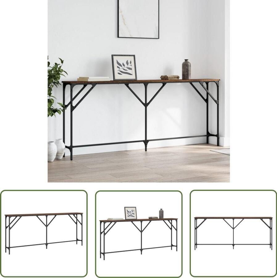 The Living Store Wandtafel 180x23x75 cm bewerkt hout bruin eikenkleur Wandtafel Entreetafel Consoletable Houten Tafel Industrieel Design