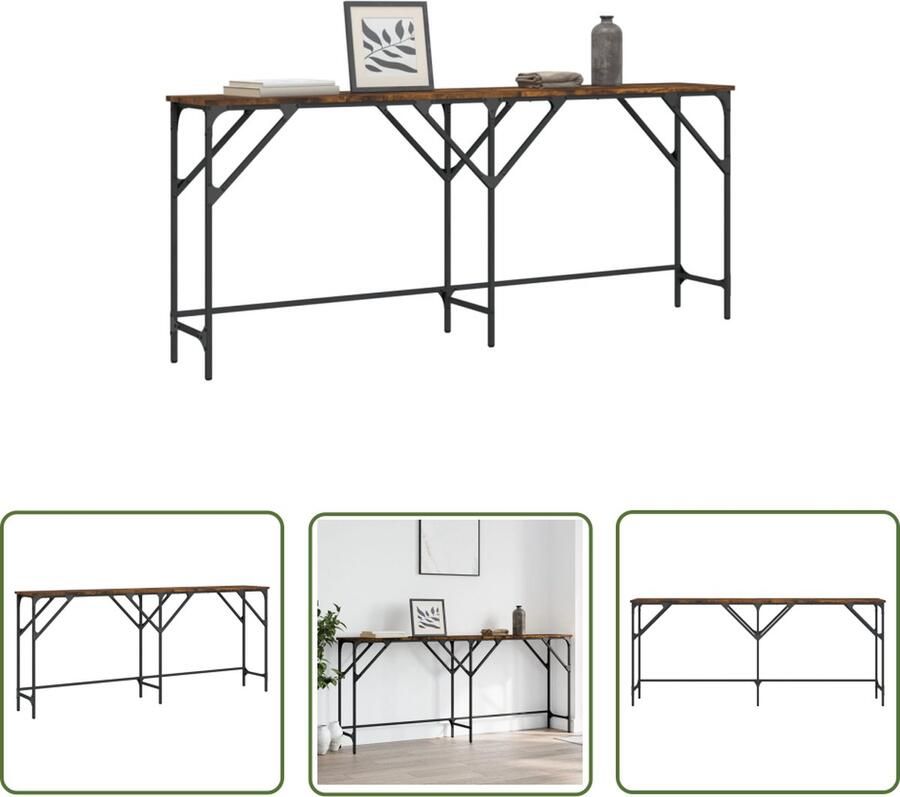 The Living Store Wandtafel 180x29x75 cm bewerkt hout gerookt eikenkleurig Wandtafel Houten Tafel Entreetafel Livingtafel Consoletafel