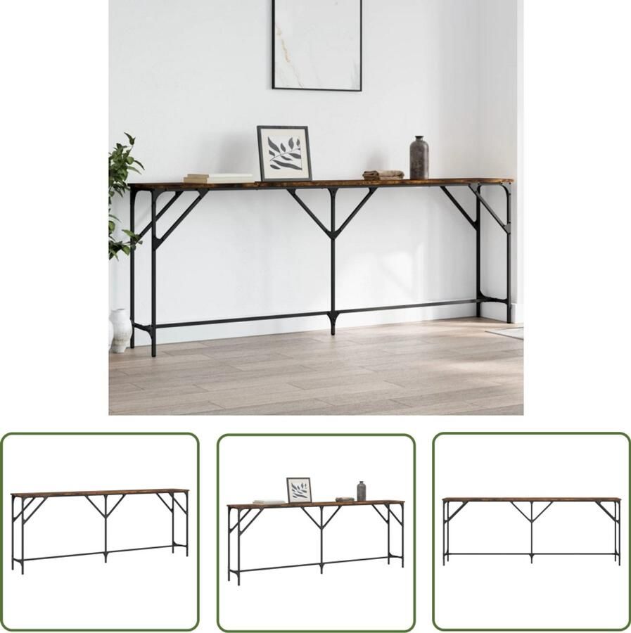 VidaXL Wandtafel 200x29x75 cm bewerkt hout gerookt eikenkleurig Wandtafel Houten Wandtafel Bruine Wandtafel Industrieel Wanddecoratie Salontafel