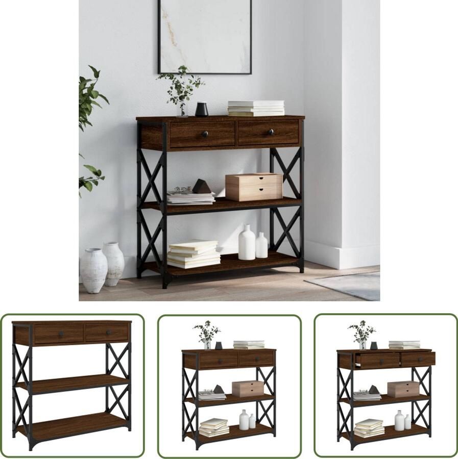 The Living Store Wandtafel 75x28x75 cm bewerkt hout bruin eikenkleur Wandtafel Haltafel Entreetafel Houten Tafel Industriële Tafel