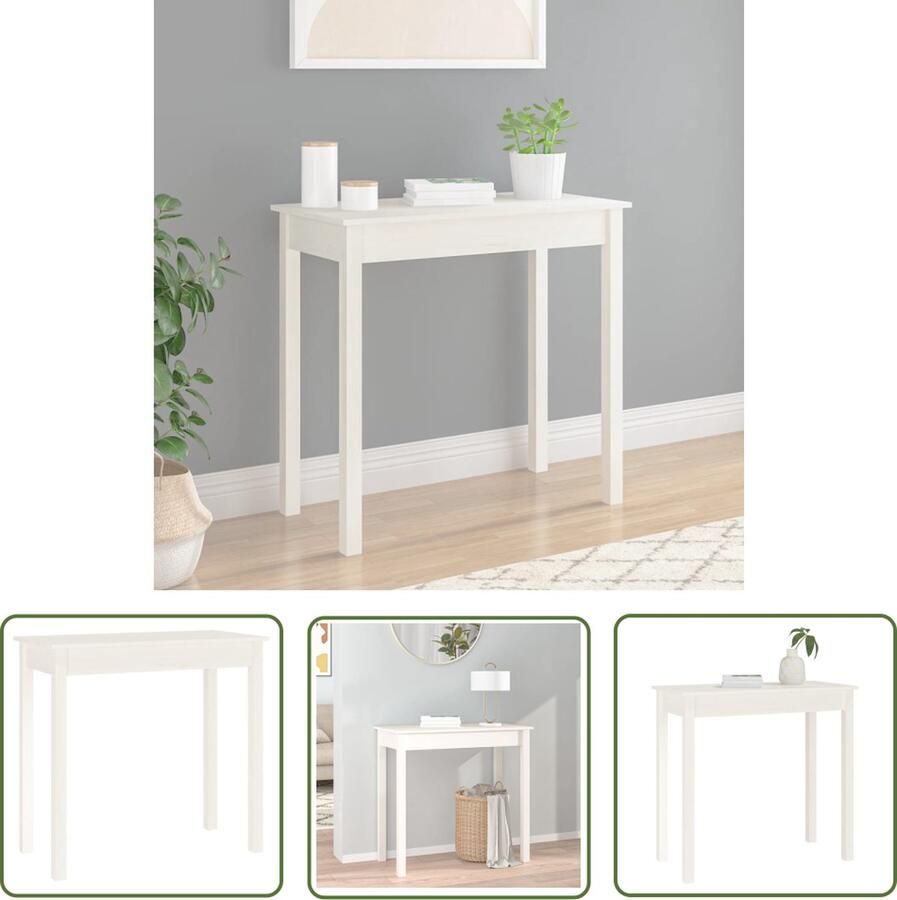 The Living Store Wandtafel 80x40x75 cm massief grenenhout wit Wandtafel Houten Wandtafel Grenenhout Wit Salontafel - Foto 2