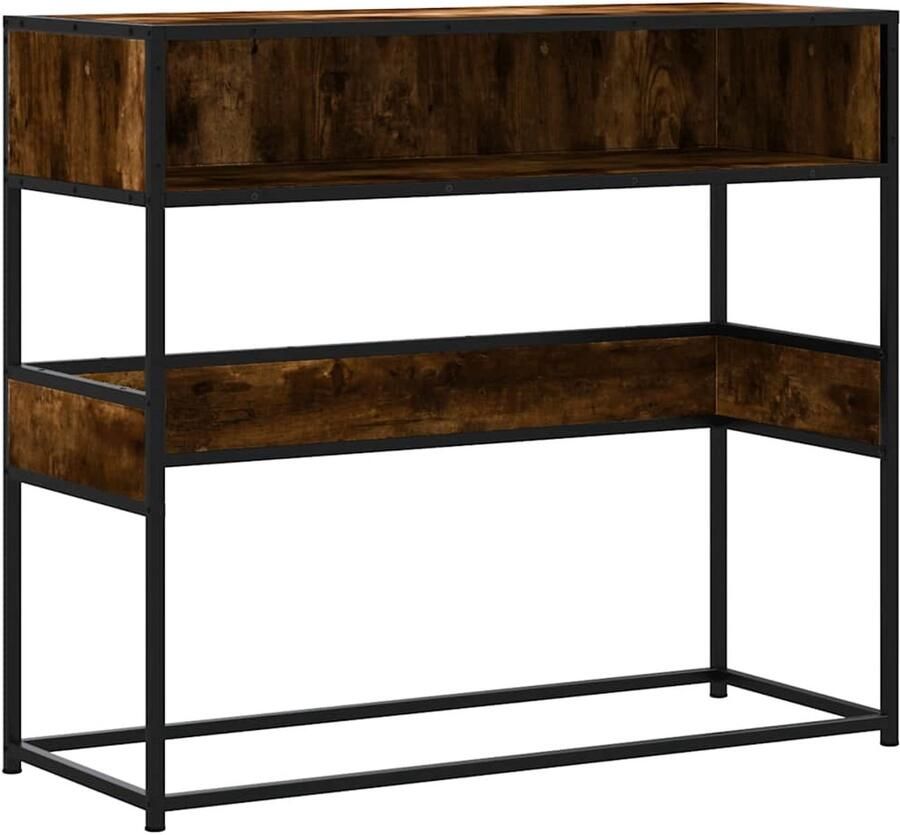 The Living Store Wandtafel 90x35x80 cm bewerkt hout gerookt eikenkleurig Console Tafel Entreehal Meubilair Kastkast Bergruimte Houten Tafel