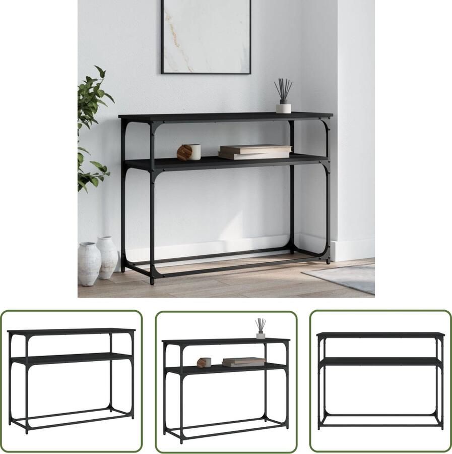 The Living Store Wandtafel 100x35 5x75 cm bewerkt hout zwart Wandtafel Industrieel Houten Wandtafel Black Wall Shelf Industriële Kast Entreetafel