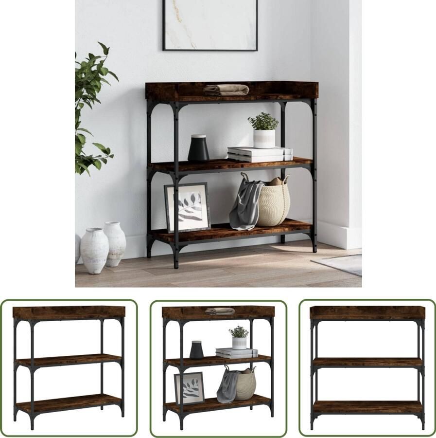 VidaXL Houten Wandtafel met schappen 75x30x80 cm gerookt eikenkleurig Bruine Wandtafel Vintage Wandtafel Salontafel