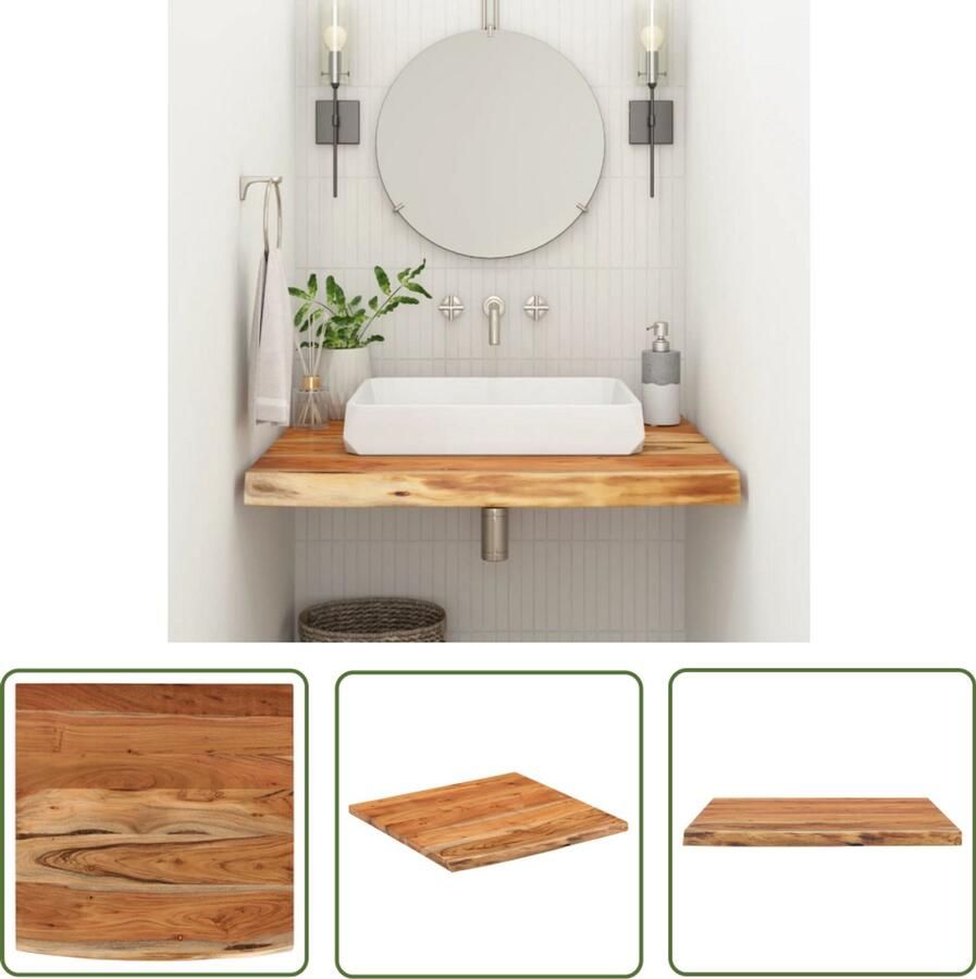 The Living Store Wastafelblad vierkant 60x60x2 5 massief acaciahout Wasbakblad Houten Wasbakblad Acacia Hout Wastafel Countertop Badkamerspiegel