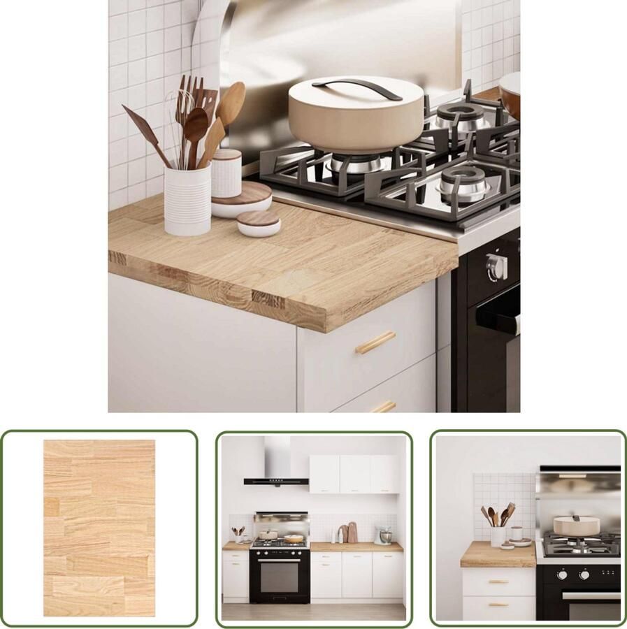 The Living Store Keuken werkblad rechthoekig 40x63 5x4 cm massief eikenhout Eikenhouten Keukenblad Houten Werkblad Keuken Countertop Rechte Keukentop Landelijke Keuken