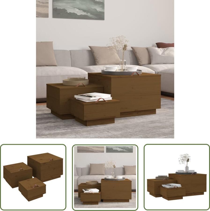 The Living Store Opbergboxen met deksels 3 st massief grenenhout honingbruin Opbergdozen Houtkisten Grenoble Meubels Opslag Boxen Decoratieve Opslag - Foto 2