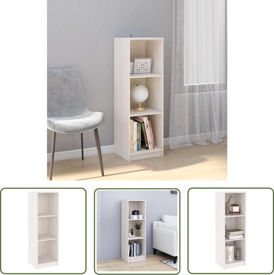 The Living Store Boekenkast kamerscherm 36x33x110 cm massief grenenhout wit Boekenkast Houtmeubel Grenenhouten Kast Witte Boekenkast Boekenplank - Foto 2