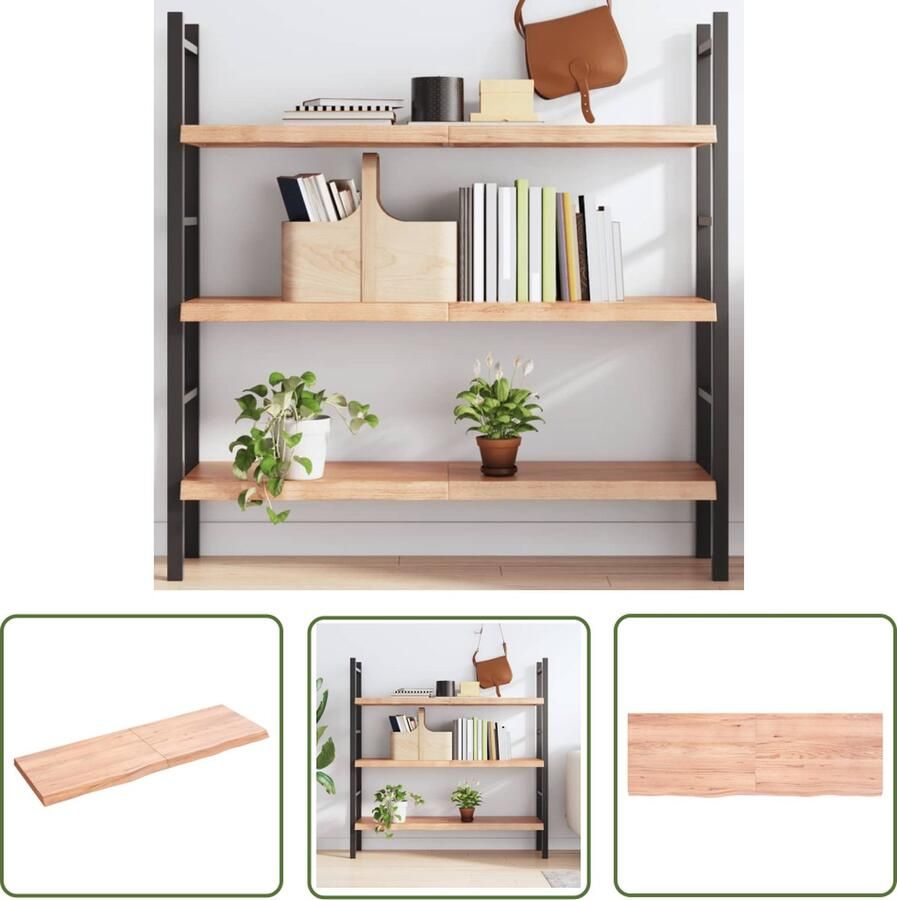 The Living Store Wandschap 120x40x(2-4)cm behandeld massief eikenhout lichtbruin Wandplank Eikenhouten Plank Vintage Wanddecoratie Opbergplanken Muurplank