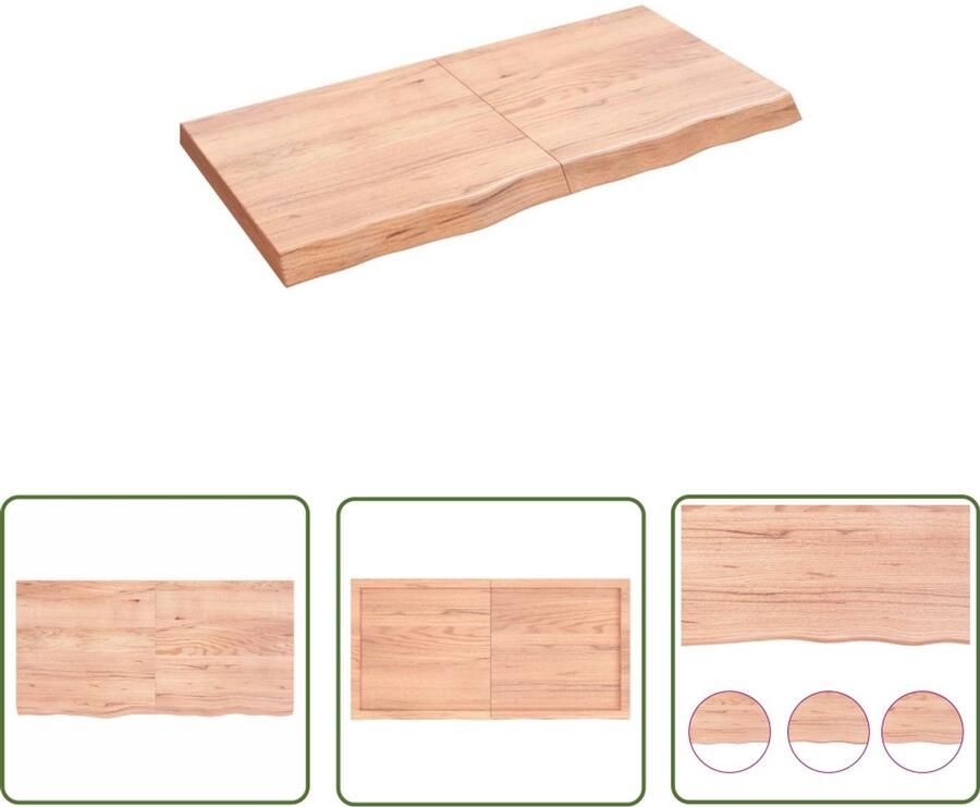 VidaXL Houtschaap Wanddecoratie Wandschap 120x60x(2-6)cm behandeld massief eikenhout lichtbruin Eikenhouten Wandplanken Vintage Interieur Landelijke Woonaccessoires - Foto 2