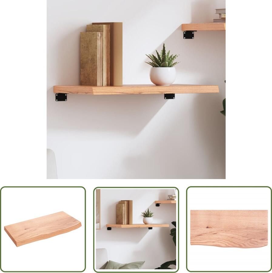 The Living Store Wandschap 60x30x(2-4) cm behandeld massief eikenhout lichtbruin Wandplanken Eikenhouten Plank Wanddecoratie Opbergruimte Living Accessoires