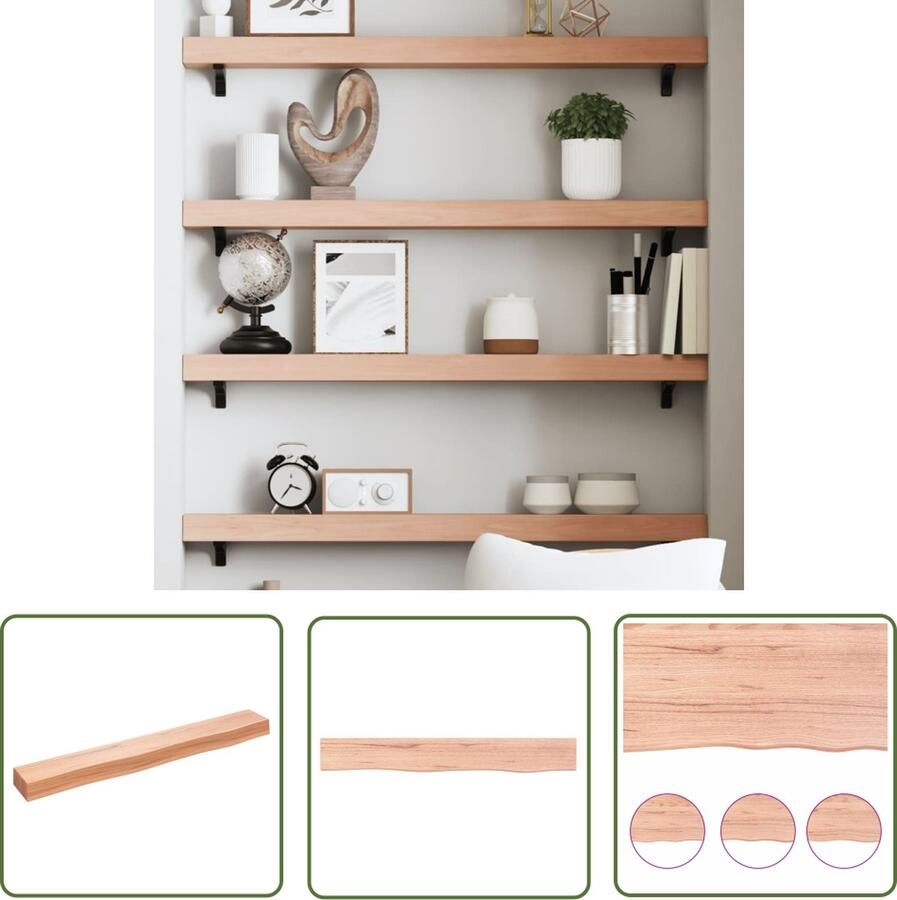 The Living Store Wandschap 80x10x6 cm behandeld massief eikenhout lichtbruin Wandplank Eikenhouten Wandplank Opbergruimte Muurplank Vintage Wandplank