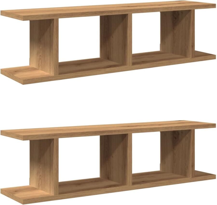 The Living Store Wandschappen 2 st 90x18x20cm bewerkt hout artisanaal eikenkleur Wandplanken Houten Plank Wandenplank Opslagmogelijkheden Woonaccessoires