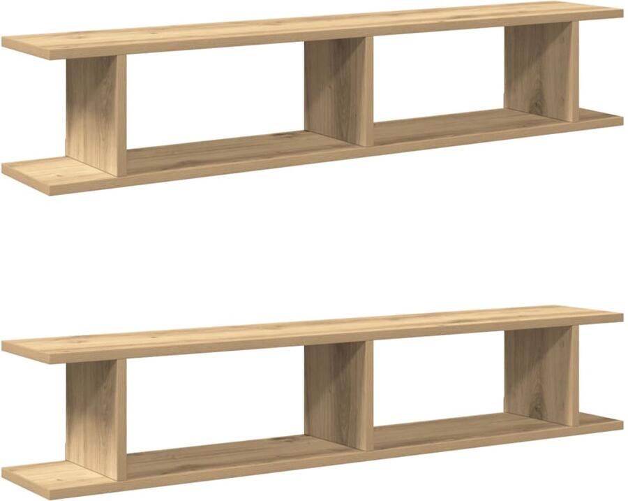 The Living Store Wandschappen 2 st 105x18x20 cm bewerkt hout artisanaal eiken Wandplank Houten Plank Opslagmogelijkheden Decoratief Rek Woonaccessoires