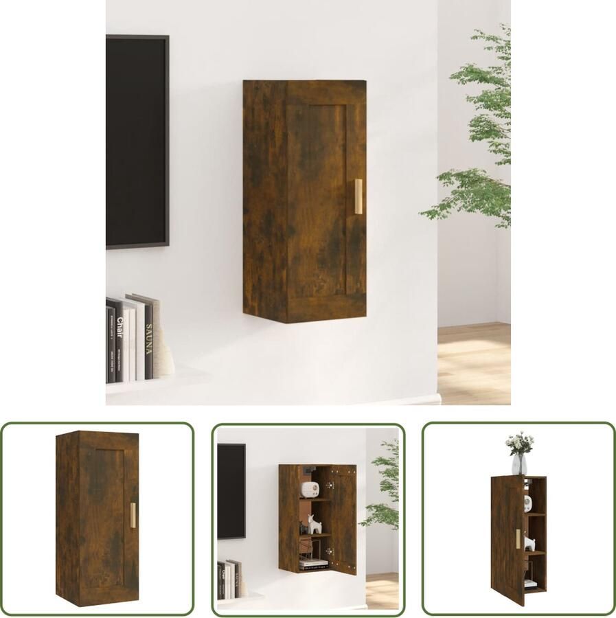 The Living Store Wandkast 35x34x90 cm bewerkt hout gerookt eikenkleurig Wandkast Opbergkast Houtsoort Eiken Bruine Meubels