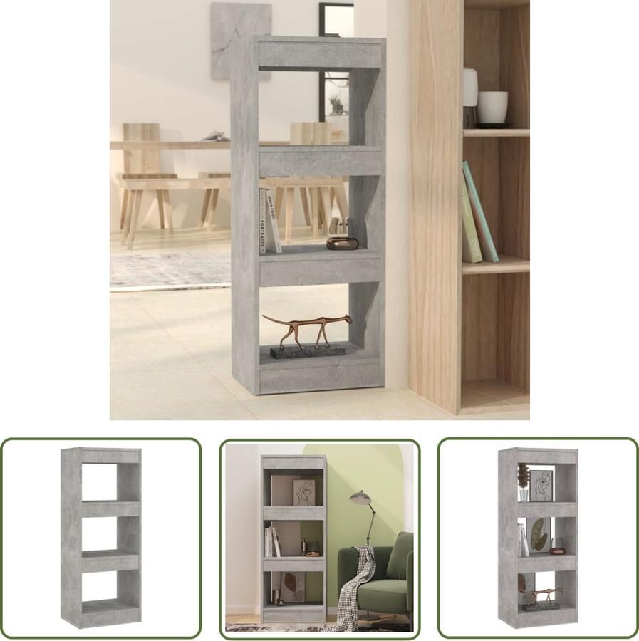 The Living Store Boekenkast kamerscherm 40x30x103 cm bewerkt hout betongrijs Boekenkast Houtsoort Betonnen Grijs Woonkamerinrichting Opslagmeubel - Foto 2