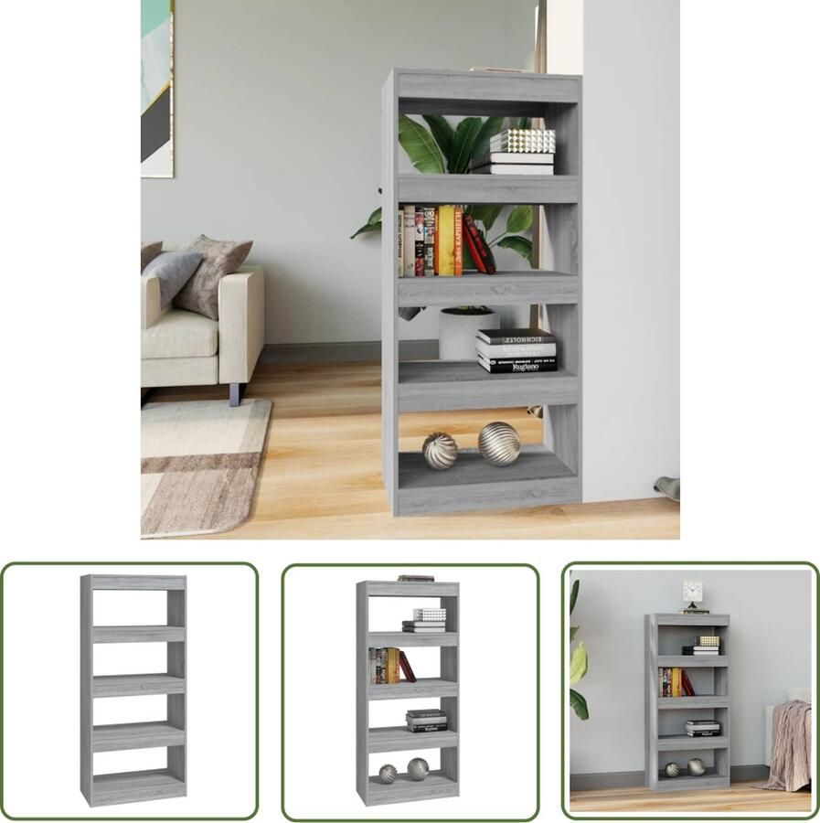 The Living Store Boekenkast kamerscherm 60x30x135 cm bewerkt hout grijs sonoma Boekenkast Houtsoort Grijze Boekenkast Boekenplank Kamer Scheidingswand - Foto 2