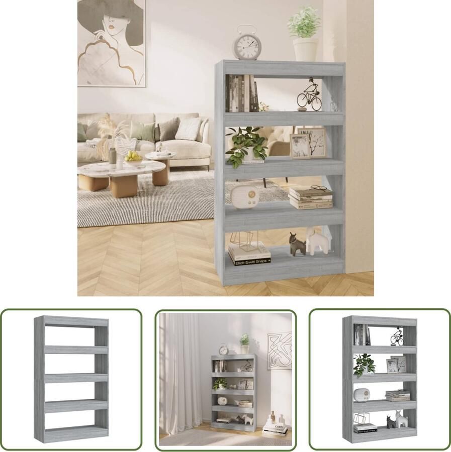 The Living Store Boekenkast kamerscherm 80x30x135 cm bewerkt hout grijs sonoma Boekenkast Houtsoort Grijze Boekenkast Boekenplank Kamerdivider - Foto 2