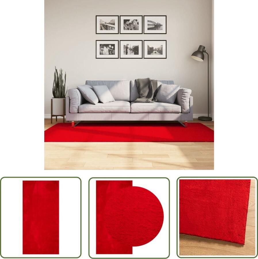 The Living Store Huarte Vloerkleed 100 x 200 cm Rood Polyester 18 mm Poolhoogte Vloerkleed Huiskamer Decoratie Tapijt Rood Polyester Vloerkleed Anti Slip Vloerkleed