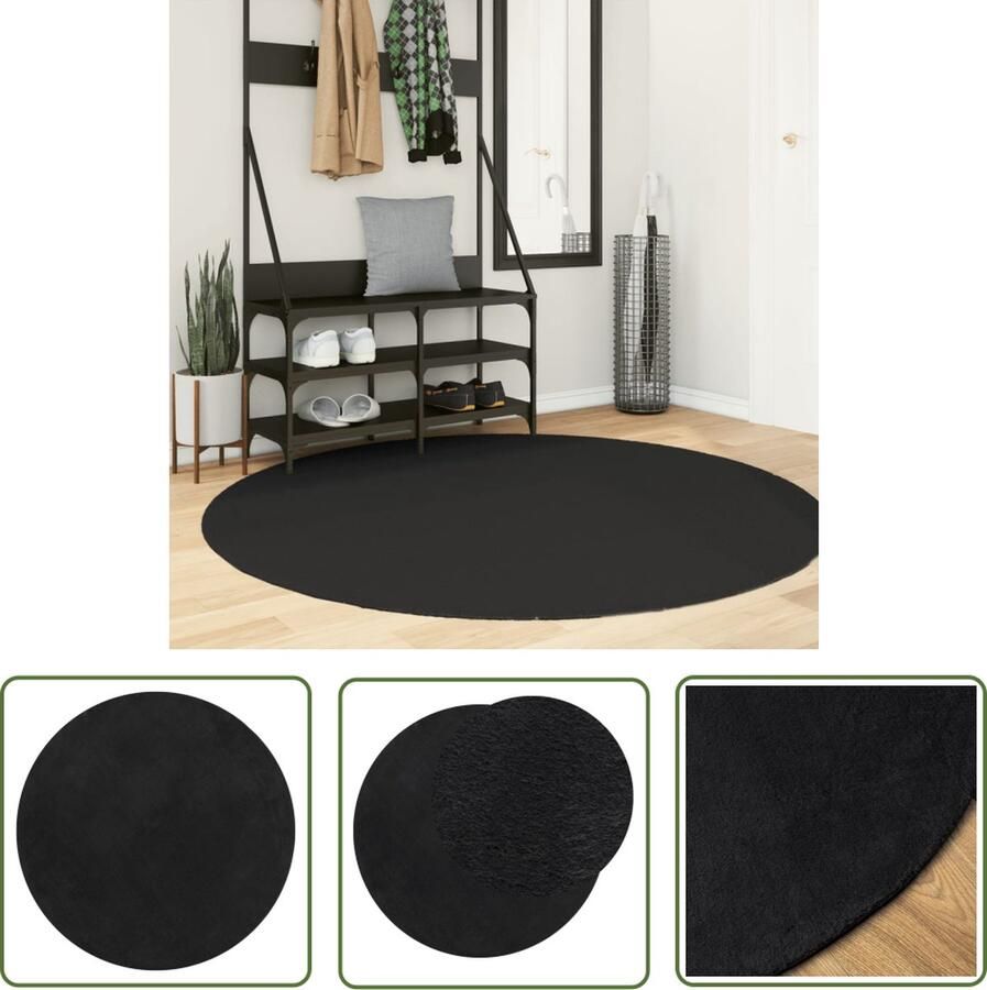 The Living Store HUARTE Vloerkleed 160 cm Zwart 100% polyester poolhoogte 18 mm Vloerkleed Huiskamer Slaapkamer Woonkamer Accessoires Tapijten