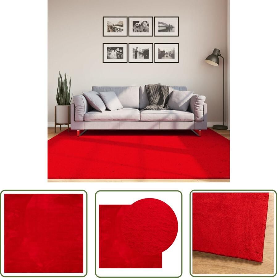 The Living Store Huarte Vloerkleed 200 x 200 Rood Polyester 18 mm Poolhoogte Vloerkleed Huiskamer Slaapkamer Rood Polyester