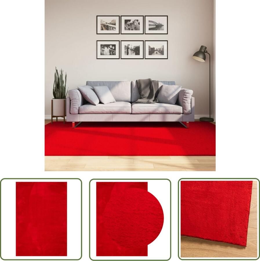 The Living Store Huarte Vloerkleed 160 x 230 cm Rood 100% polyester 18 mm poolhoogte Vloerkleed Huiskleed Rood Vloerkleed Wollen Vloerkleed Tapijt