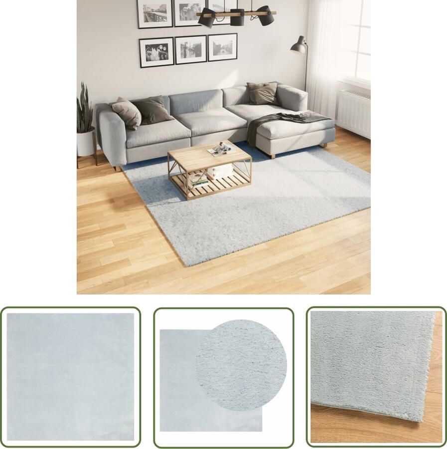 The Living Store Huarte Vloerkleed 240 x 240 cm Blauw 100% Polyester Korte Pool 18 mm Vloerkleed Huiskleed Zacht Vloerkleed Blauwe Vloerkleed Polyester Vloerkleed