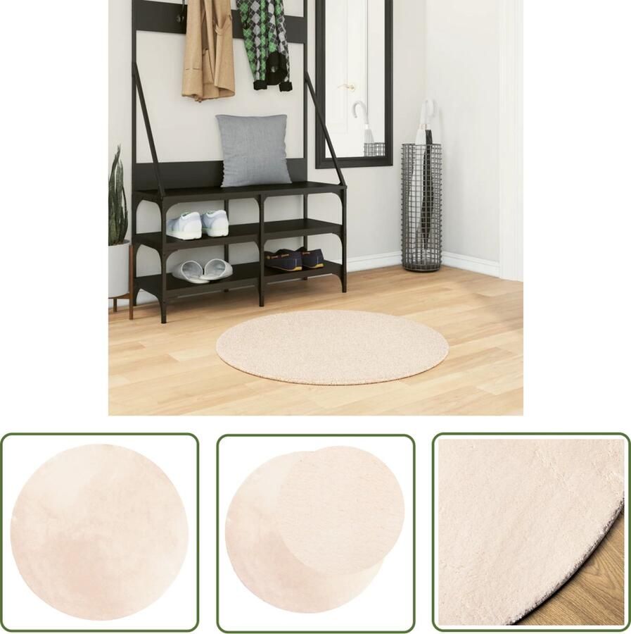 The Living Store HUARTE Vloerkleed 80 cm Diameter Beige pluizige korte pool Vloerkleed Huiskleed Beige Vloerkleed Wollen Vloerkleed Korte Pool