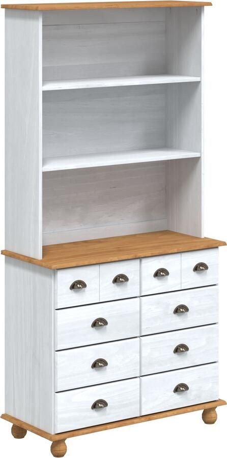 VidaXL Hutch 'ASKIM'Wit 91x40x183 cm Massief Hout Vuren Hutch 'ASKIM'Wit 91x30x104 cm Massief Hout Vuren Commode 'ASKIM'Wit 91x40x79 cm Massief Hout Vuren