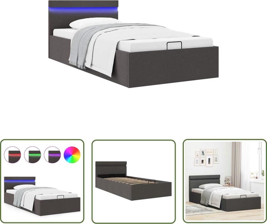 The Living Store Bedframe Donkergrijs 211 x 98 x 73 cm Stoffen bekleding Hydraulisch Met Opbergvak LED-strip Geschikt voor matras 90 x 200 cm Donker Grijs Bed Hydraulic Bed Boxspring Bed Led Bed Opbergbed - Foto 2
