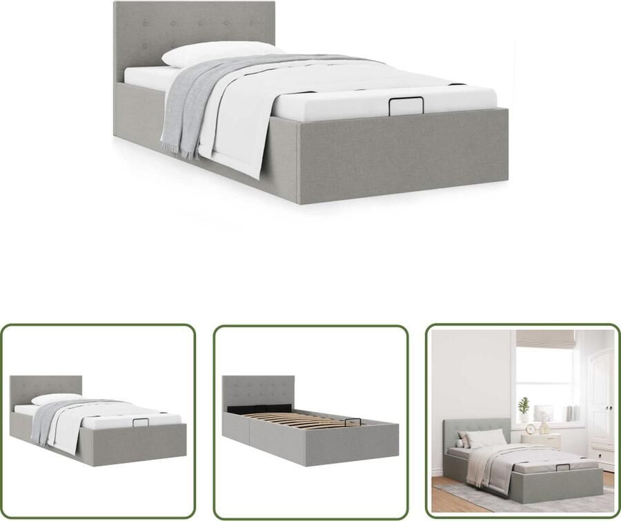 The Living Store Eenpersoons Bedframe Lichtgrijs 100 x 200 cm Met opbergvak Hydraulisch Eenpersoons Bed Hydraulisch Bed Opbergbed Grijs Bed Minimalistisch Bed