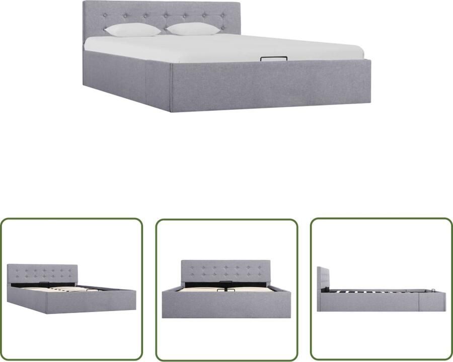 The Living Store Modern Stoffen Bedframe 140 x 200 cm Opbergvak Hydraulisch Lichtgrijs Modern Bedframe Hydraulisch Bed Opbergbed Boxspring Bed Tweepersoonsbed - Foto 2